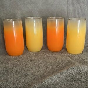 Set of 4 Vintage Blendo Drinking Glasses Gradient Orange & Yellow Tumblers